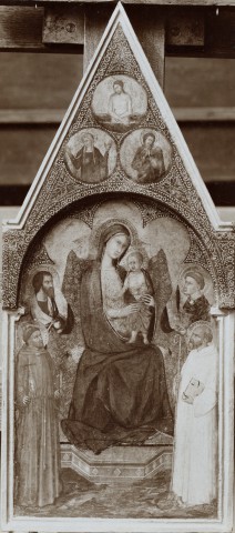 Anonimo — Maestro della Madonna di Palazzo Venezia - sec. XIV - Madonna con Bambino in trono e santi; Cristo in Pietà, santa Maria Maddalena e san Giovanni Evangelista — insieme